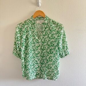 Trovata Birds of Paradis Green Floral Button-Front Blouse Top size XS